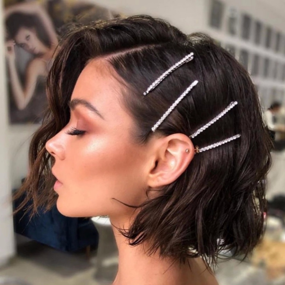 Rhinestone Studded Glam Style Hair Pin 2 Clip Set - Picture 1 of 8